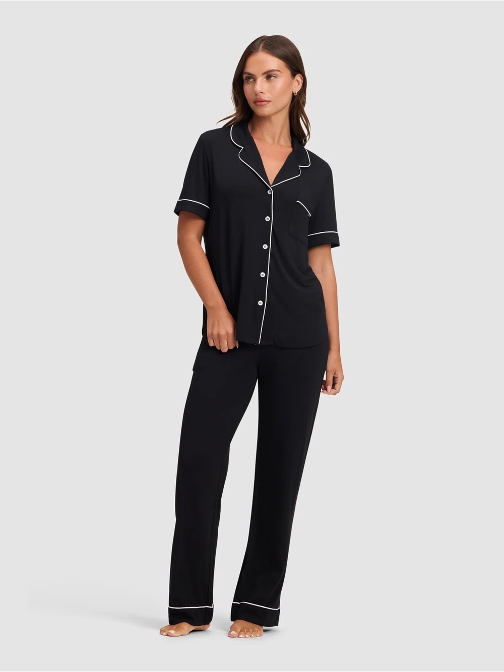 Cozy Earth Women's Bamboo Stretch-Knit Short Sleeve Pajama Set Black White